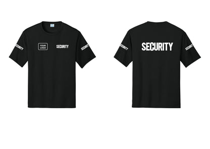NYC Factory Men's Custom Logo Security Performance T-Shirt - SECURITY + Your Logo + Back + Security Sleeves - Black