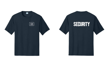 NYC Factory Men's Custom Logo Security Performance T-Shirt - Your Logo + Back - Navy