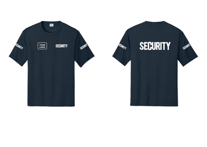 NYC Factory Men's Custom Logo Security Performance T-Shirt - SECURITY + Your Logo + Back + Security Sleeves - Navy
