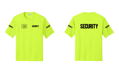 NYC Factory Men's Custom Logo Security Performance T-Shirt - SECURITY + Your Logo + Back + Security Sleeves - Neon Yellow