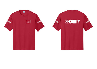 NYC Factory Men's Custom Logo Security Performance T-Shirt - Your Logo + Back + Security Sleeves - Red