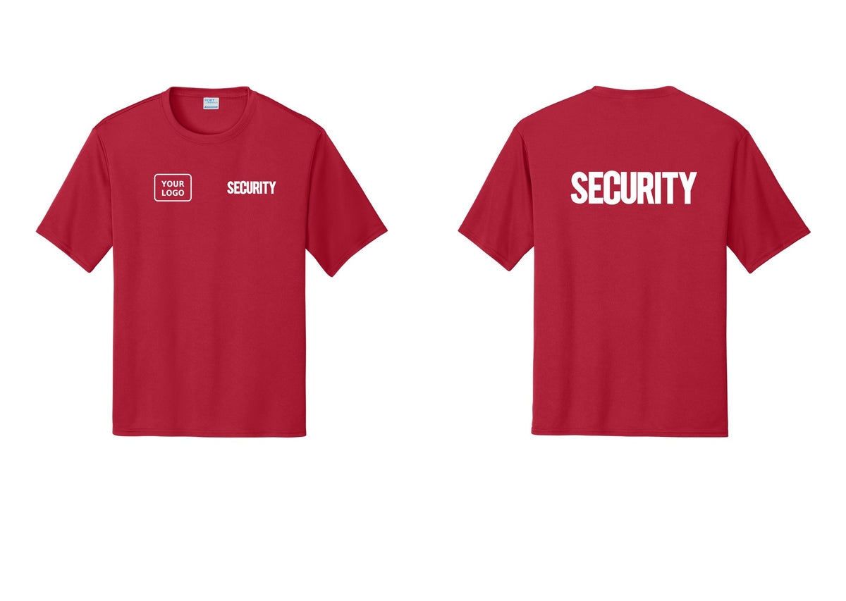 NYC Factory Men's Custom Logo Security Performance T-Shirt - SECURITY + Your Logo + Back - Red