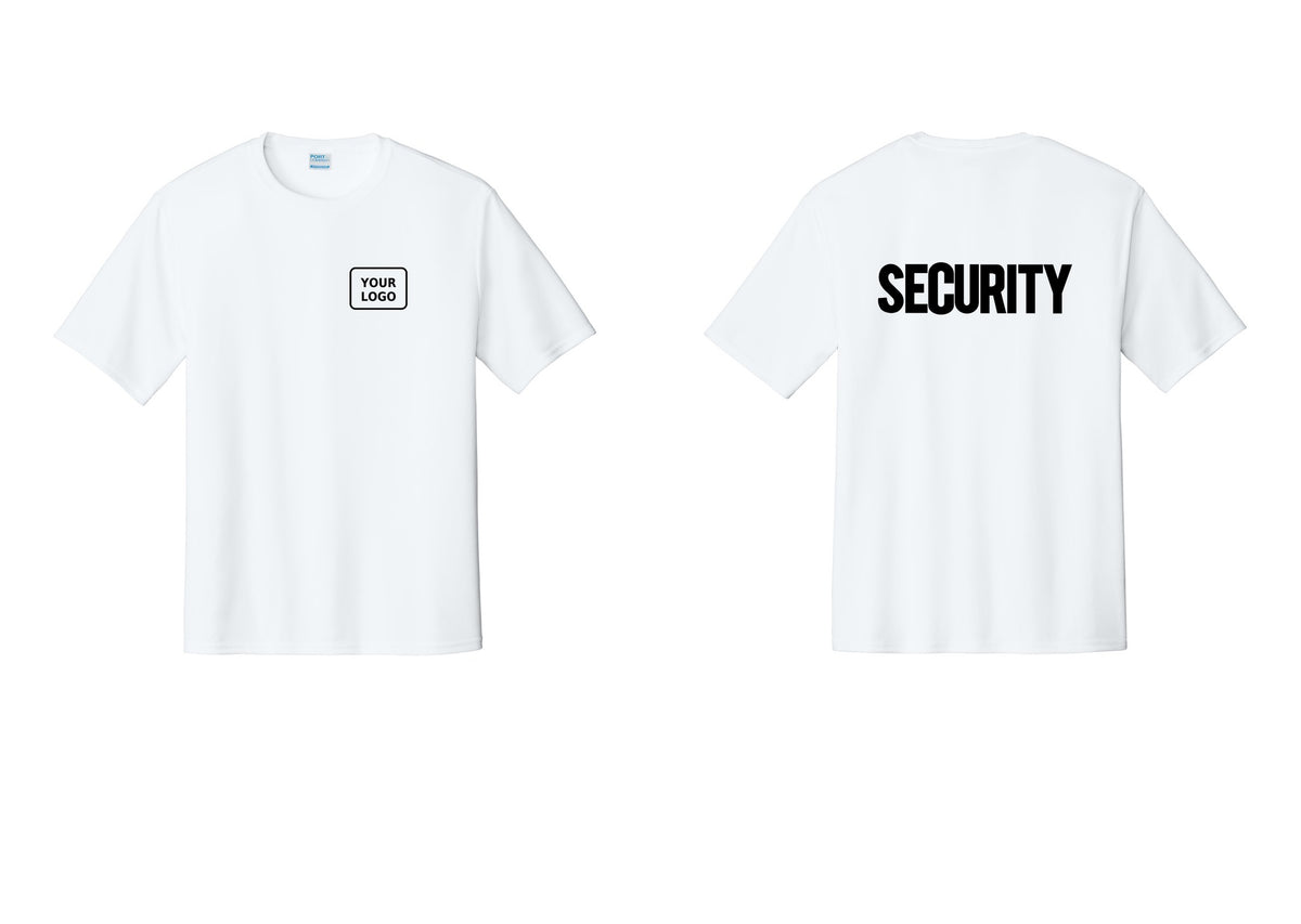 NYC Factory Men's Custom Logo Security Performance T-Shirt - Your Logo + Back - White
