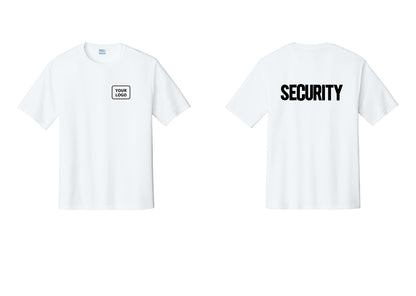 NYC Factory Men's Custom Logo Security Performance T-Shirt - Your Logo + Back - White