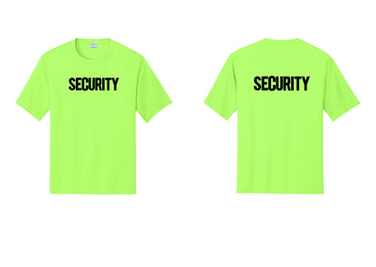 NYC Factory Men's Security Performance T-Shirt - Front + Back - Neon Green
