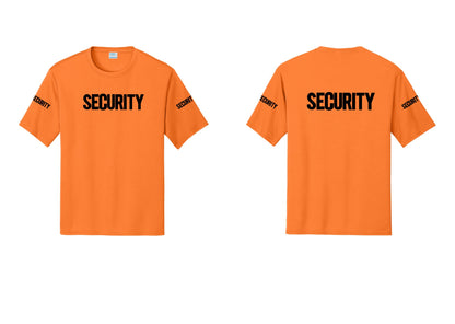 NYC Factory Men's Security Performance T-Shirt - Front + Back + Security Sleeves - Neon Orange