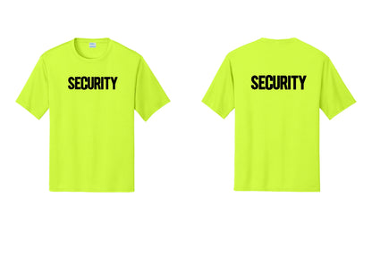 NYC Factory Men's Security Performance T-Shirt - Front + Back - Neon Yellow