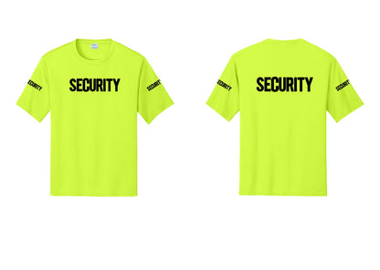 NYC Factory Men's Security Performance T-Shirt - Front + Back + Security Sleeves - Neon Yellow