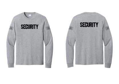 NYC Factory Men's Custom Logo Security Cotton Long Sleeve T-Shirt - Front + Back + Your Logo Sleeves - Athletic Heather