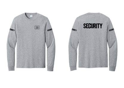 NYC Factory Men's Custom Logo Security Cotton Long Sleeve T-Shirt - Your Logo + Back + Security Sleeves - Athletic Heather