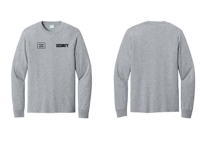 NYC Factory Men's Custom Logo Security Cotton Long Sleeve T-Shirt - SECURITY + Your Logo - Athletic Heather