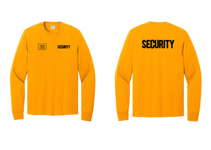 NYC Factory Men's Custom Logo Security Cotton Long Sleeve T-Shirt - SECURITY + Your Logo + Back - Gold