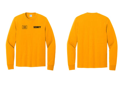 NYC Factory Men's Custom Logo Security Cotton Long Sleeve T-Shirt - SECURITY + Your Logo - Gold