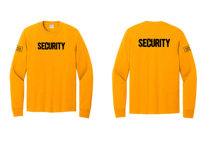 NYC Factory Men's Custom Logo Security Cotton Long Sleeve T-Shirt - Front + Back + Your Logo Sleeve - Gold