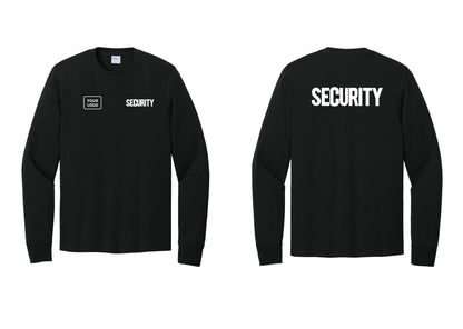 NYC Factory Men's Custom Logo Security Cotton Long Sleeve T-Shirt - SECURITY + Your Logo + Back - Black