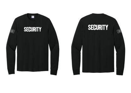 NYC Factory Men's Custom Logo Security Cotton Long Sleeve T-Shirt - Front + Back + Your Logo Sleeve - Black