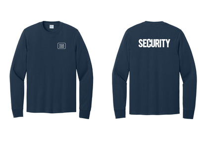 NYC Factory Men's Custom Logo Security Cotton Long Sleeve T-Shirt - Your Logo + Back - Navy