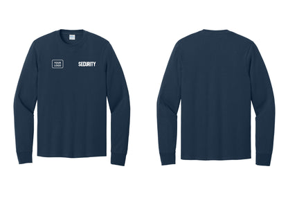 NYC Factory Men's Custom Logo Security Cotton Long Sleeve T-Shirt - SECURITY + Your Logo - Navy