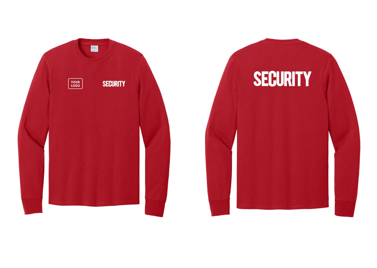 NYC Factory Men's Custom Logo Security Cotton Long Sleeve T-Shirt - SECURITY + Your Logo + Back - Red