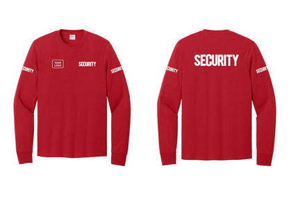 NYC Factory Men's Custom Logo Security Cotton Long Sleeve T-Shirt - SECURITY + Your Logo + Back + Security Sleeves - Red