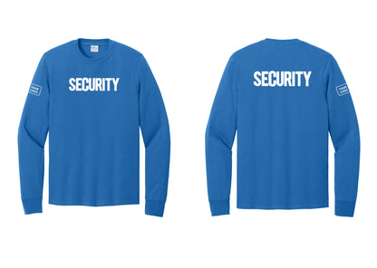 NYC Factory Men's Custom Logo Security Cotton Long Sleeve T-Shirt - Front + Back + Your Logo Sleeve - Royal