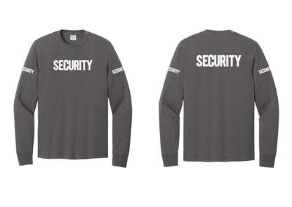 NYC Factory Men's Security Cotton Long Sleeve T-Shirt - Front + Back + Security Sleeves - Charcoal