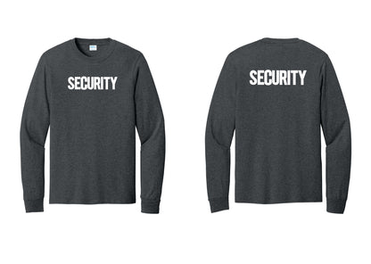 NYC Factory Men's Security Cotton Long Sleeve T-Shirt - Front + Back - Dark Heather Grey
