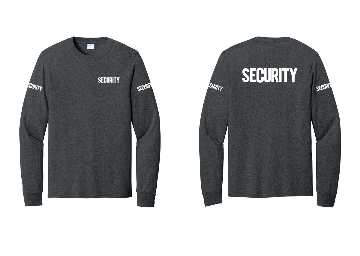 NYC Factory Men's Security Cotton Long Sleeve T-Shirt - Chest + Back + Security Sleeves - Dark Heather Grey