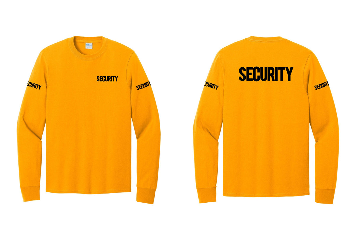 NYC Factory Men's Security Cotton Long Sleeve T-Shirt - Chest + Back + Security Sleeves - Gold