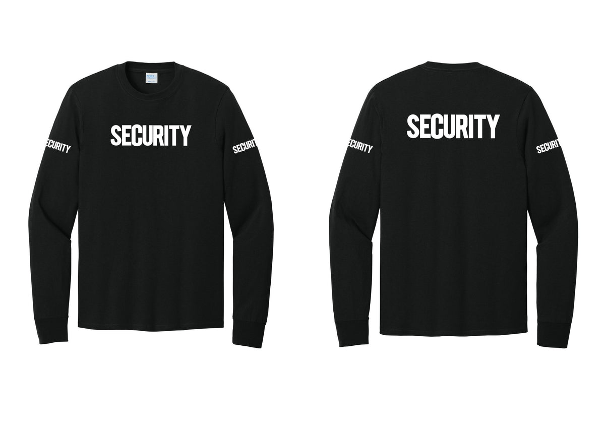NYC Factory Men's Security Cotton Long Sleeve T-Shirt - Front + Back + Security Sleeves - Black