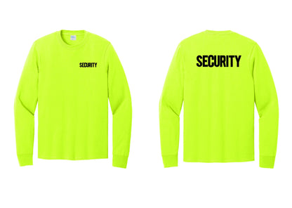 NYC Factory Men's Security Cotton Long Sleeve T-Shirt - Chest + Back - Safety Green