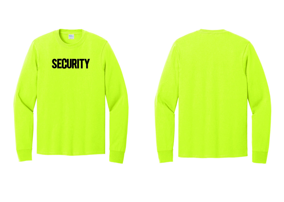 NYC Factory Men's Security Cotton Long Sleeve T-Shirt - Front Only - Safety Green
