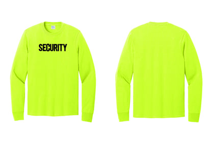 NYC Factory Men's Security Cotton Long Sleeve T-Shirt - Front Only - Safety Green