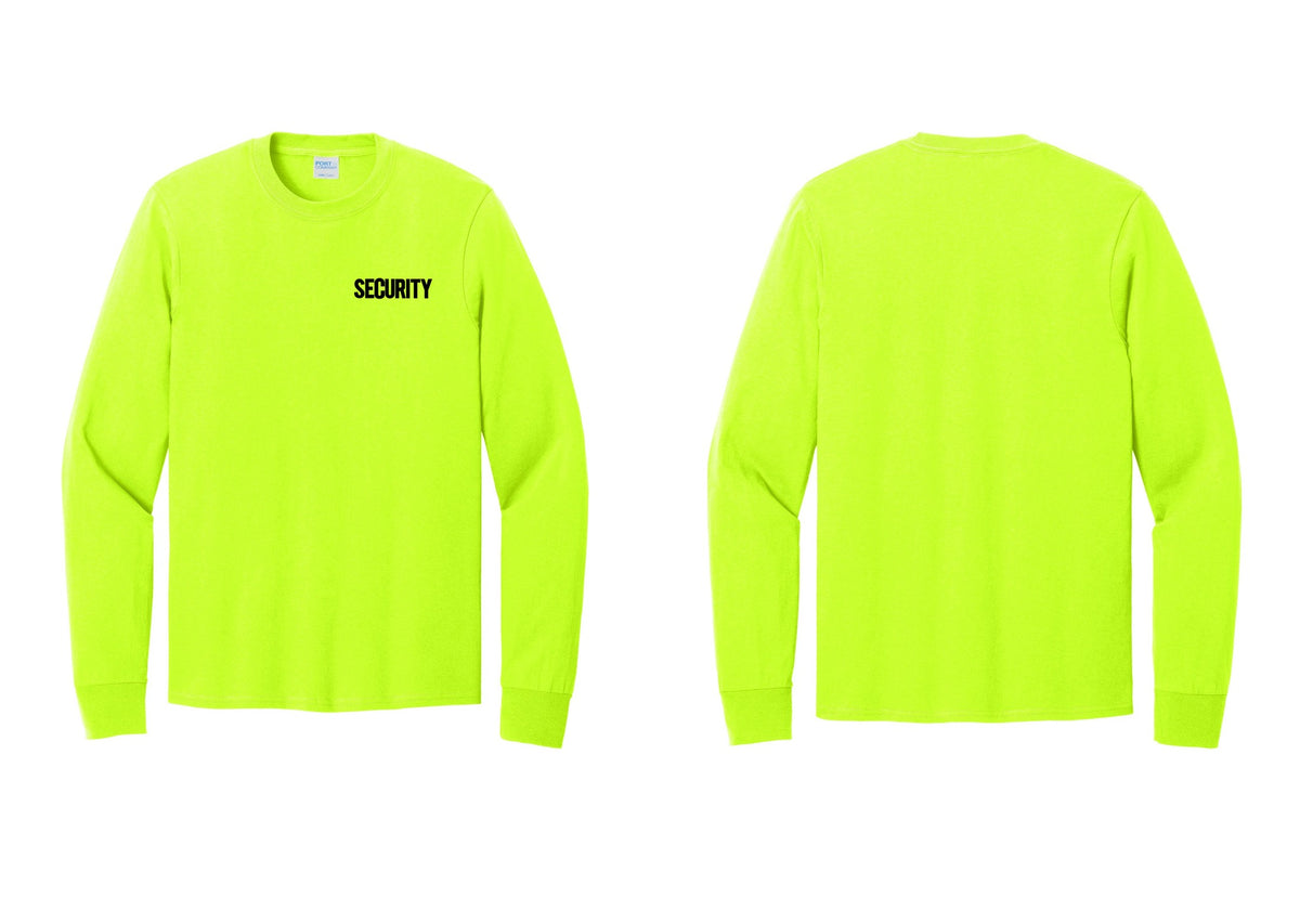 NYC Factory Men's Security Cotton Long Sleeve T-Shirt - Chest Only - Safety Green
