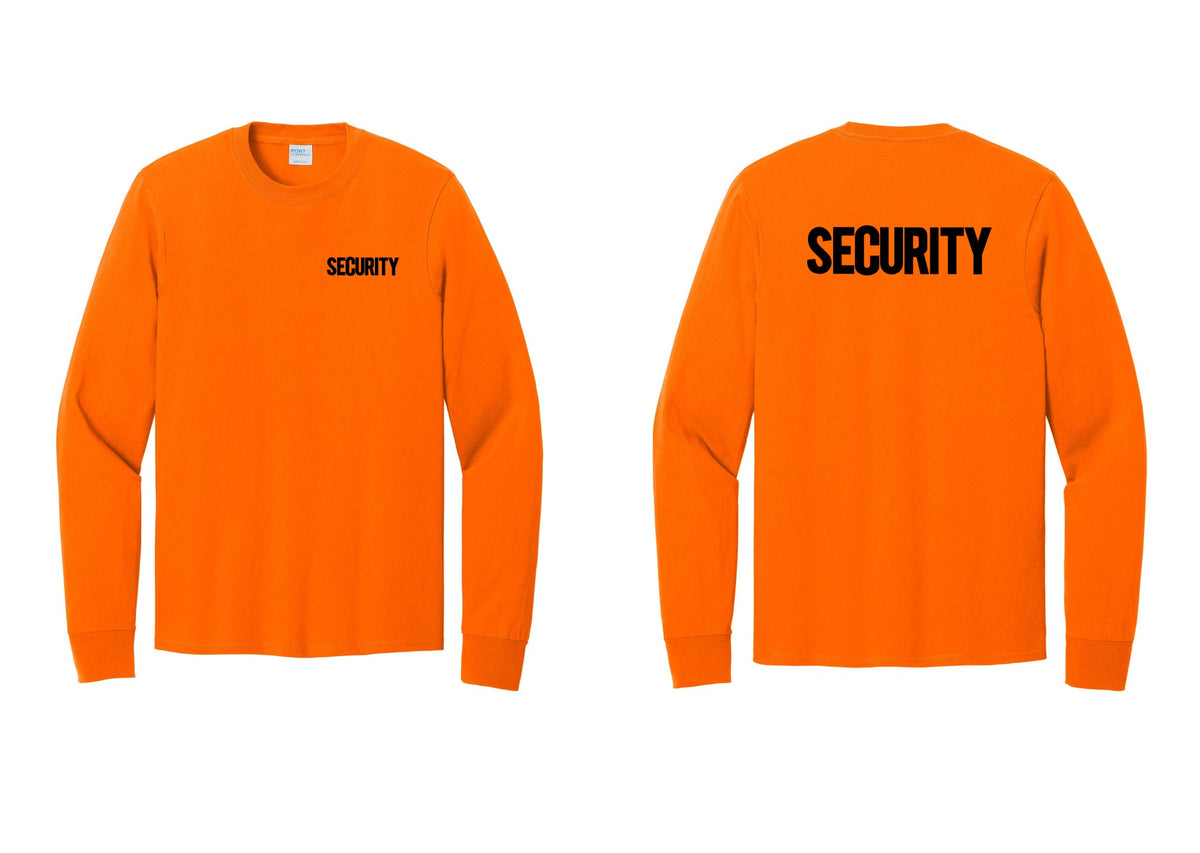 NYC Factory Men's Security Cotton Long Sleeve T-Shirt - Chest + Back - Safety Orange