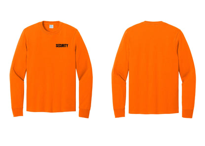 NYC Factory Men's Security Cotton Long Sleeve T-Shirt - Chest Only - Safety Orange