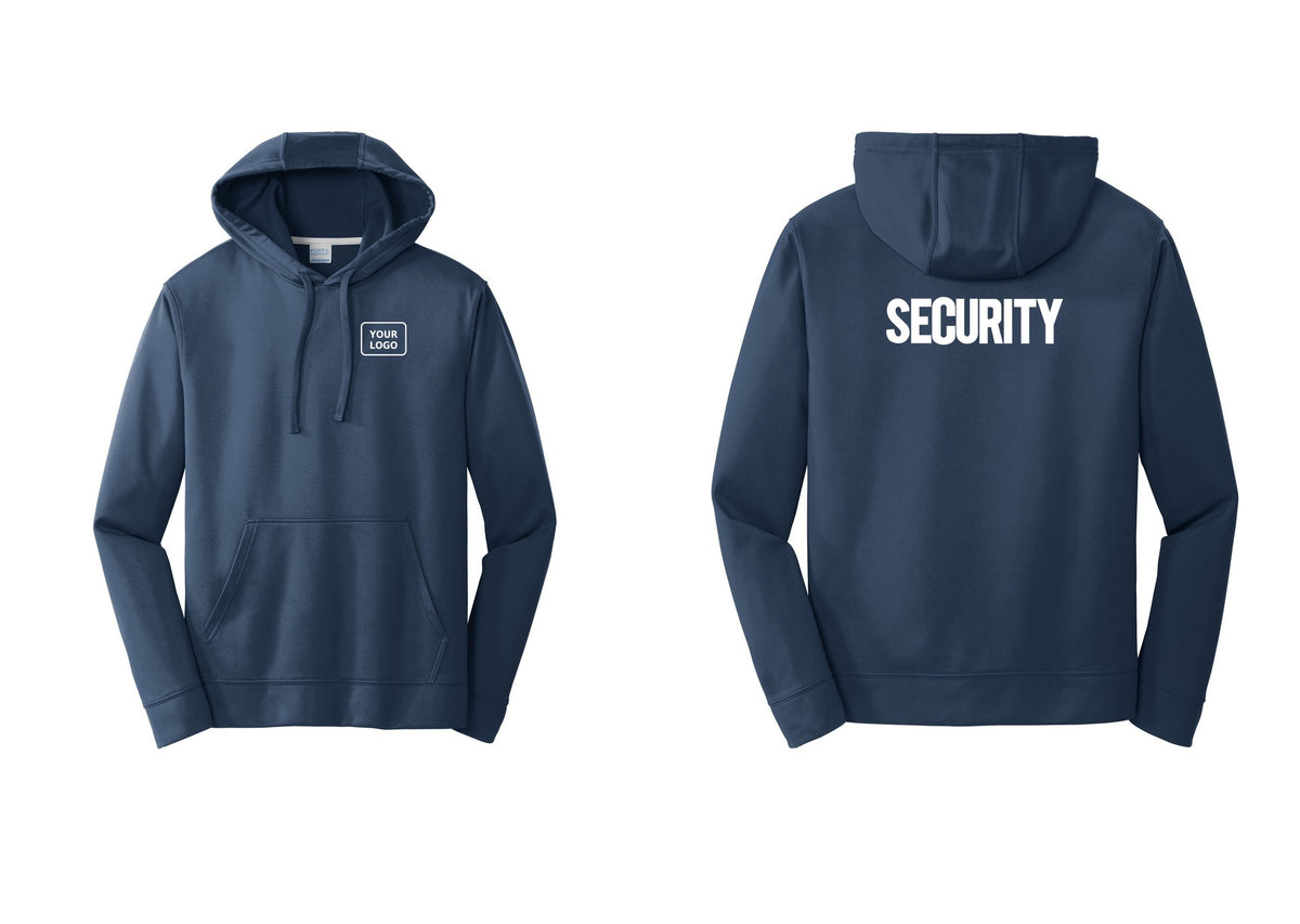 NYC Factory Men's Custom Logo Security Performance Fleece Hooded Sweatshirt - Your Logo + Back - Navy