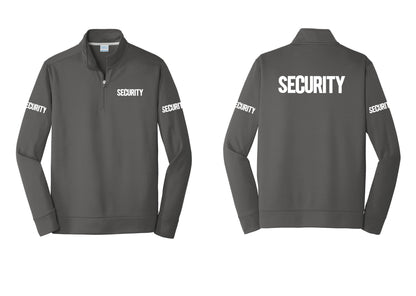 NYC Factory Men's Security Performance Fleece 1/4-Zip Pullover Sweatshirt - Chest + Back + Security Sleeves - Charcoal