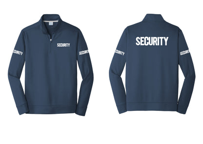 NYC Factory Men's Security Performance Fleece 1/4-Zip Pullover Sweatshirt - Chest + Back + Security Sleeves - Navy
