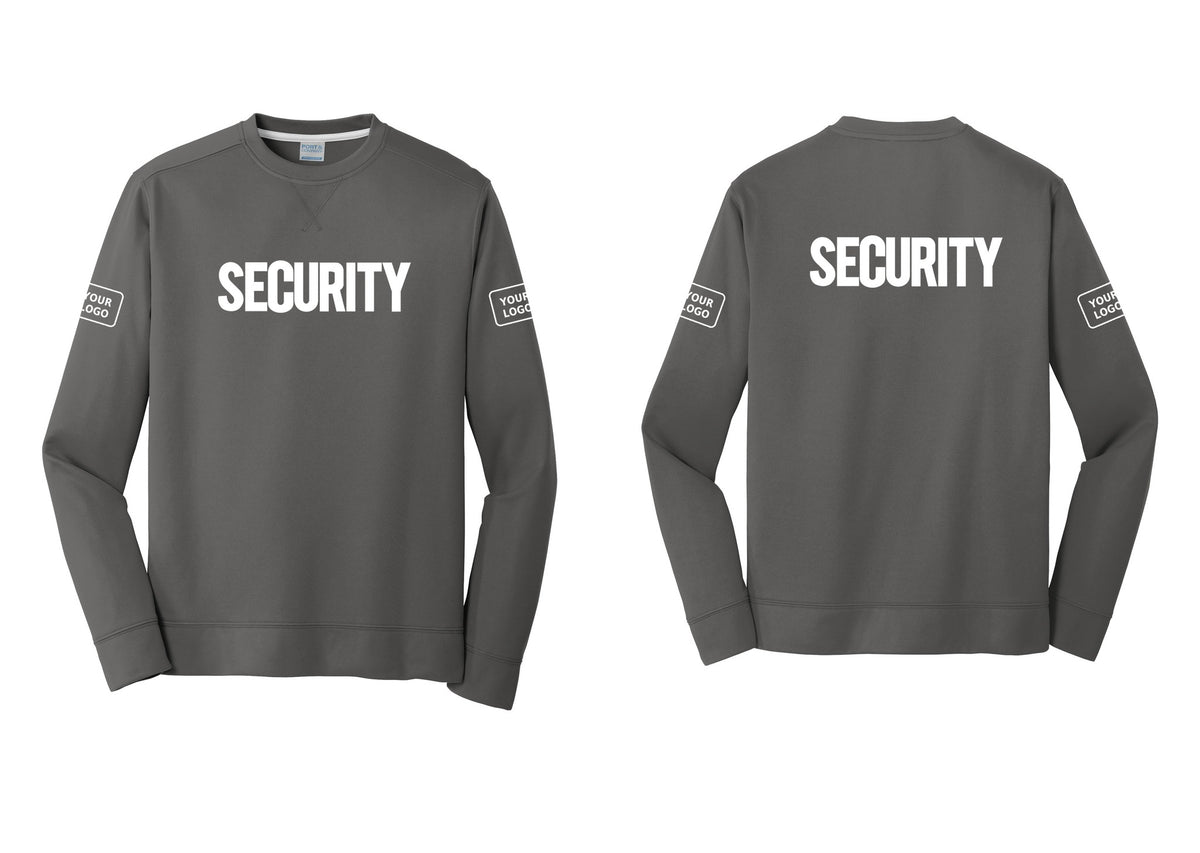 NYC Factory Men's Custom Logo Security Performance Fleece Crewneck Sweatshirt - Front + Back + Your Logo Sleeves - Charcoal
