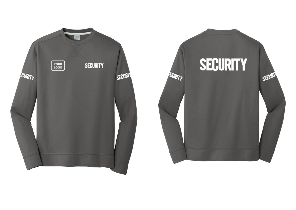 NYC Factory Men's Custom Logo Security Performance Fleece Crewneck Sweatshirt - SECURITY + Your Logo + Back + Security Sleeves - Charcoal