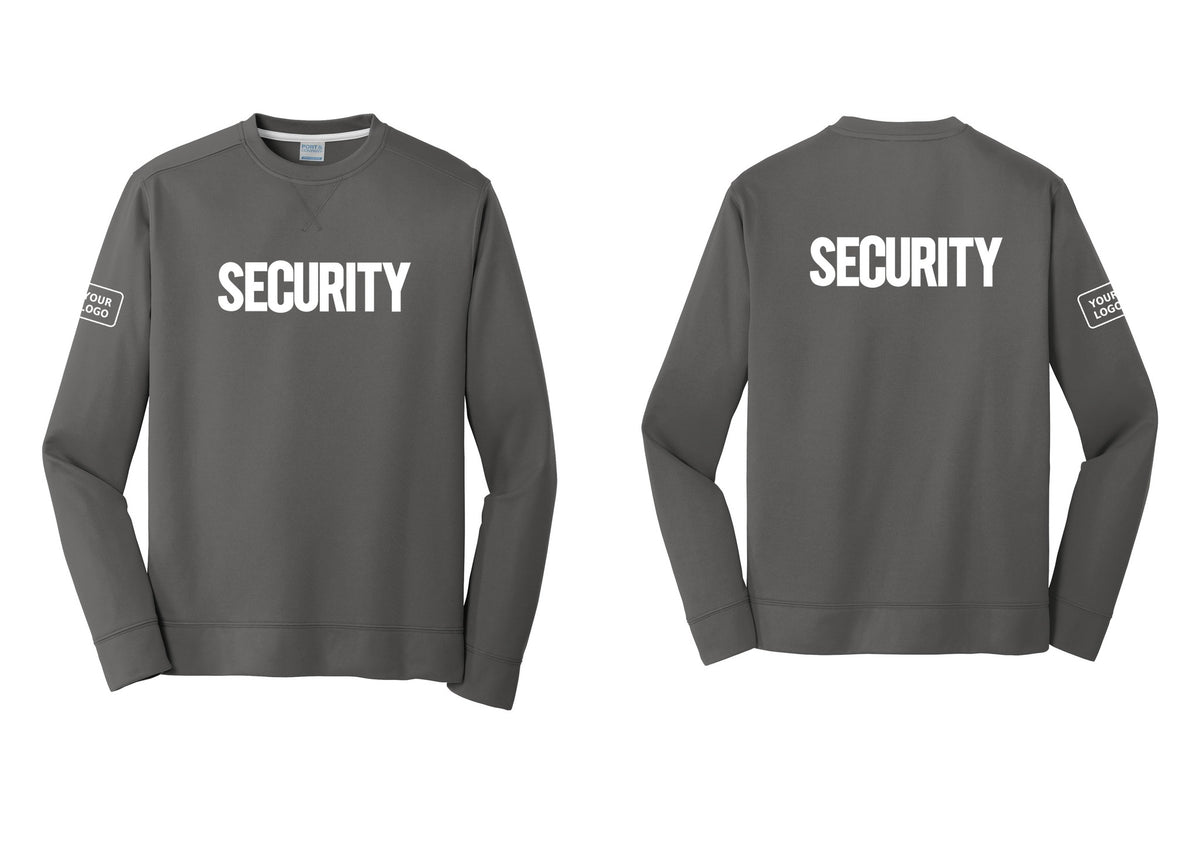 NYC Factory Men's Custom Logo Security Performance Fleece Crewneck Sweatshirt - Front + Back + Your Logo Sleeve - Charcoal