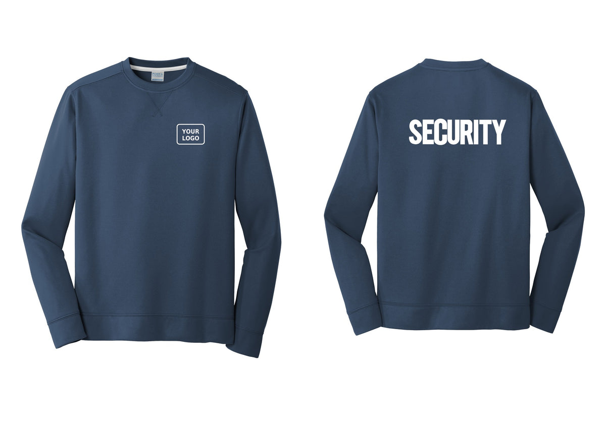 NYC Factory Men's Custom Logo Security Performance Fleece Crewneck Sweatshirt - Your Logo + Back - Navy