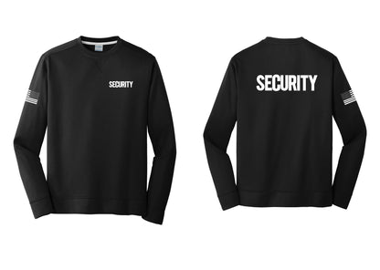 NYC Factory Men's Security Performance Fleece Crewneck Sweatshirt - Chest + Back + US Flag Sleeve - Black