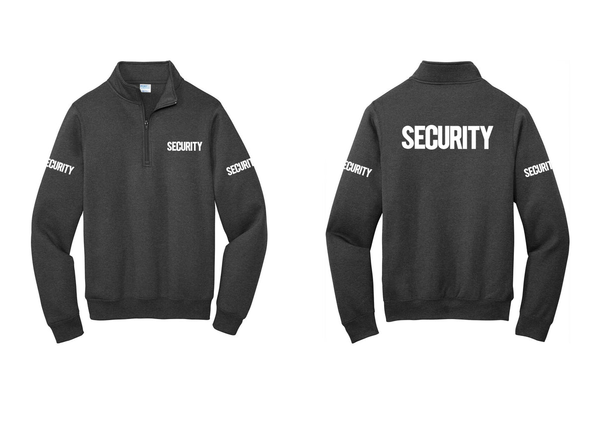 NYC Factory Men's Security Cotton Fleece 1/4-Zip Pullover Sweatshirt - Chest + Back + Security Sleeves - Dark Heather Grey