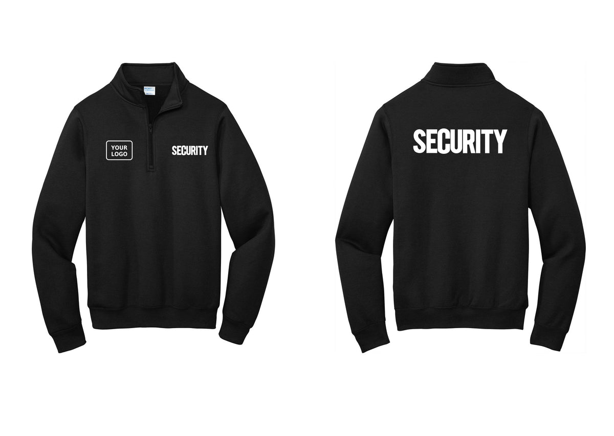 NYC Factory Men's Custom Logo Security Cotton Fleece 1/4-Zip Pullover Sweatshirt - SECURITY + Your Logo + Back - Black