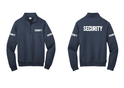 NYC Factory Men's Security Cotton Fleece 1/4-Zip Pullover Sweatshirt - Chest + Back + Security Sleeves - Navy
