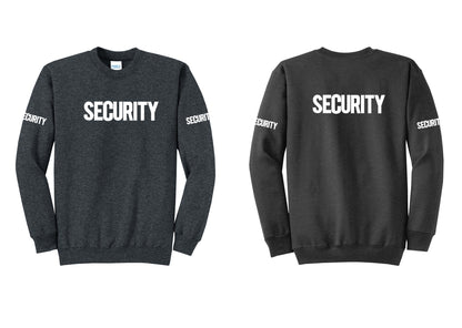 NYC Factory Men's Security Cotton Fleece Crewneck Sweatshirt - Front + Back + Security Sleeves - Dark Heather Grey