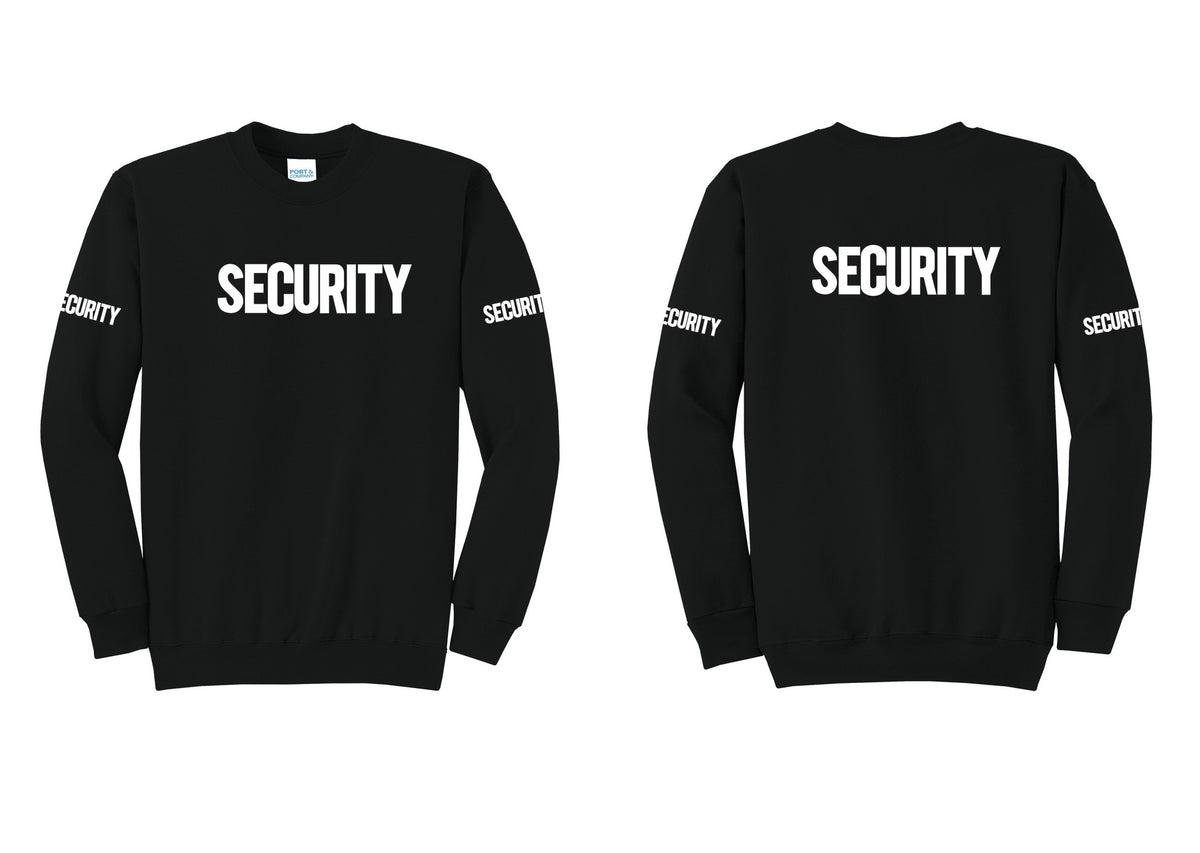 NYC Factory Men's Security Cotton Fleece Crewneck Sweatshirt - Front + Back + Security Sleeves - Black