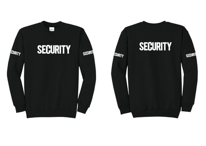 NYC Factory Men's Security Cotton Fleece Crewneck Sweatshirt - Front + Back + Security Sleeves - Black